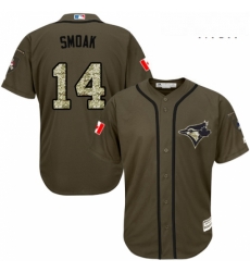 Mens Majestic Toronto Blue Jays 14 Justin Smoak Authentic Green Salute to Service MLB Jersey Mens Majestic Toronto Blue Jays 14 Justin Smoak Authentic Green Salute to Service MLB Jersey