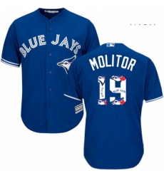 Mens Majestic Toronto Blue Jays 19 Paul Molitor Authentic Blue Team Logo Fashion MLB Jersey Mens Majestic Toronto Blue Jays 19 Paul Molitor Authentic Blue Team Logo Fashion MLB Jersey