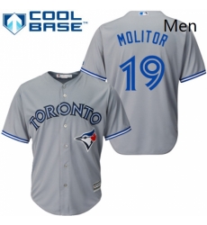 Mens Majestic Toronto Blue Jays 19 Paul Molitor Replica Grey Road MLB Jersey Mens Majestic Toronto Blue Jays 19 Paul Molitor Replica Grey Road MLB Jersey