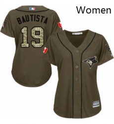 Womens Majestic Toronto Blue Jays 19 Jose Bautista Authentic Green Salute to Service MLB Jersey Womens Majestic Toronto Blue Jays 19 Jose Bautista Authentic Green Salute to Service MLB Jersey