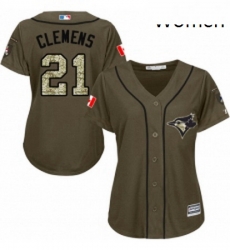 Womens Majestic Toronto Blue Jays 21 Roger Clemens Authentic Green Salute to Service MLB Jersey Womens Majestic Toronto Blue Jays 21 Roger Clemens Authentic Green Salute to Service MLB Jersey