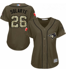 Womens Majestic Toronto Blue Jays 26 Yangervis Solarte Authentic Green Salute to Service MLB Jersey Womens Majestic Toronto Blue Jays 26 Yangervis Solarte Authentic Green Salute to Service MLB Jersey