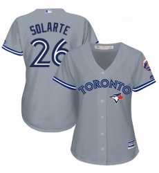 Womens Majestic Toronto Blue Jays 26 Yangervis Solarte Replica Grey Road MLB Jersey Womens Majestic Toronto Blue Jays 26 Yangervis Solarte Replica Grey Road MLB Jersey