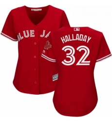 Womens Majestic Toronto Blue Jays 32 Roy Halladay Replica Scarlet Alternate MLB Jersey Womens Majestic Toronto Blue Jays 32 Roy Halladay Replica Scarlet Alternate MLB Jersey