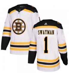 Men Boston Bruins 1 Jeremy Swayman Adidas Authentic Away Jersey White Men Boston Bruins 1 Jeremy Swayman Adidas Authentic Away Jersey White