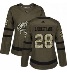 Womens Adidas Columbus Blue Jackets 28 Oliver Bjorkstrand Authentic Green Salute to Service NHL Jersey Womens Adidas Columbus Blue Jackets 28 Oliver Bjorkstrand Authentic Green Salute to Service NHL Jersey
