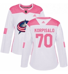 Womens Adidas Columbus Blue Jackets 70 Joonas Korpisalo Authentic WhitePink Fashion NHL Jersey Womens Adidas Columbus Blue Jackets 70 Joonas Korpisalo Authentic WhitePink Fashion NHL Jersey