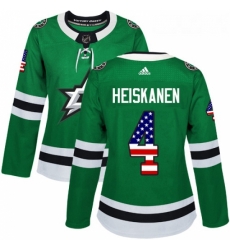 Womens Adidas Dallas Stars 4 Miro Heiskanen Authentic Green USA Flag Fashion NHL Jersey Womens Adidas Dallas Stars 4 Miro Heiskanen Authentic Green USA Flag Fashion NHL Jersey