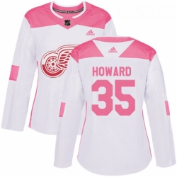 Womens Adidas Detroit Red Wings 35 Jimmy Howard Authentic WhitePink Fashion NHL Jersey 