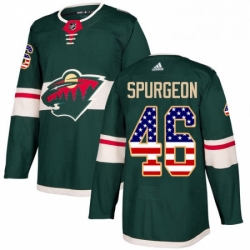 Mens Adidas Minnesota Wild 46 Jared Spurgeon Authentic Green USA Flag Fashion NHL Jersey 