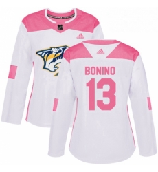 Womens Adidas Nashville Predators 13 Nick Bonino Authentic WhitePink Fashion NHL Jersey Womens Adidas Nashville Predators 13 Nick Bonino Authentic WhitePink Fashion NHL Jersey