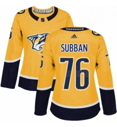 Womens Adidas Nashville Predators 76 PK Subban Authentic Gold Home NHL Jersey Womens Adidas Nashville Predators 76 PK Subban Authentic Gold Home NHL Jersey