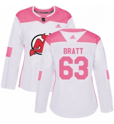 Womens Adidas New Jersey Devils 63 Jesper Bratt Authentic WhitePink Fashion NHL Jersey Womens Adidas New Jersey Devils 63 Jesper Bratt Authentic WhitePink Fashion NHL Jersey