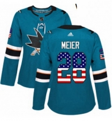 Womens Adidas San Jose Sharks 28 Timo Meier Authentic Teal Green USA Flag Fashion NHL Jersey Womens Adidas San Jose Sharks 28 Timo Meier Authentic Teal Green USA Flag Fashion NHL Jersey