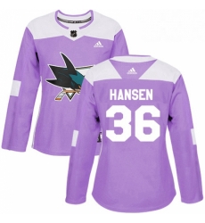 Womens Adidas San Jose Sharks 36 Jannik Hansen Authentic Purple Fights Cancer Practice NHL Jersey Womens Adidas San Jose Sharks 36 Jannik Hansen Authentic Purple Fights Cancer Practice NHL Jersey