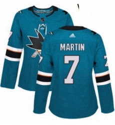 Womens Adidas San Jose Sharks 7 Paul Martin Authentic Teal Green Home NHL Jersey Womens Adidas San Jose Sharks 7 Paul Martin Authentic Teal Green Home NHL Jersey