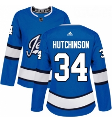 Womens Adidas Winnipeg Jets 34 Michael Hutchinson Authentic Blue Alternate NHL Jersey Womens Adidas Winnipeg Jets 34 Michael Hutchinson Authentic Blue Alternate NHL Jersey