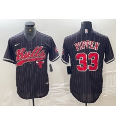 Men Chicago Bulls 33 Scottie Pippen Black Pinstripe Cool Base Stitched Baseball Jersey 4 Men Chicago Bulls 33 Scottie Pippen Black Pinstripe Cool Base Stitched Baseball Jersey 4
