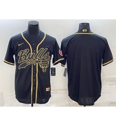 Men Chicago Bulls Blank Black Gold Cool Base Stitched Baseball Jersey Men Chicago Bulls Blank Black Gold Cool Base Stitched Baseball Jersey
