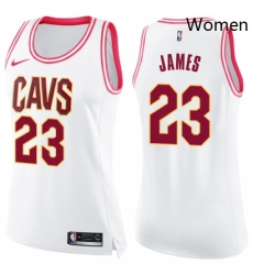 Womens Nike Cleveland Cavaliers 23 LeBron James Swingman WhitePink Fashion NBA Jersey Womens Nike Cleveland Cavaliers 23 LeBron James Swingman WhitePink Fashion NBA Jersey
