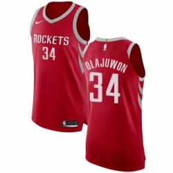 Youth Nike Houston Rockets 34 Hakeem Olajuwon Authentic Red Road NBA Jersey Icon Edition