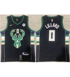 Men Milwaukee Bucks 0 Damian Lillard Black Stitched Basketball Jersey Men Milwaukee Bucks 0 Damian Lillard Black Stitched Basketball Jersey