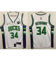 Men Nike Milwaukee Bucks #34 Giannis Antetokounmpo White 2021 22 75th Anniversary Swingman City Edition Stitched Jersey Men Nike Milwaukee Bucks #34 Giannis Antetokounmpo White 2021 22 75th Anniversary Swingman City Edition Stitched Jersey
