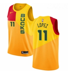 Mens Nike Milwaukee Bucks 11 Brook Lopez Swingman Yellow NBA Jersey City Edition Mens Nike Milwaukee Bucks 11 Brook Lopez Swingman Yellow NBA Jersey City Edition