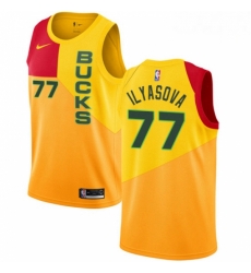 Mens Nike Milwaukee Bucks 77 Ersan Ilyasova Swingman Yellow NBA Jersey City Edition Mens Nike Milwaukee Bucks 77 Ersan Ilyasova Swingman Yellow NBA Jersey City Edition
