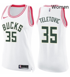 Womens Nike Milwaukee Bucks 35 Mirza Teletovic Swingman WhitePink Fashion NBA Jersey Womens Nike Milwaukee Bucks 35 Mirza Teletovic Swingman WhitePink Fashion NBA Jersey