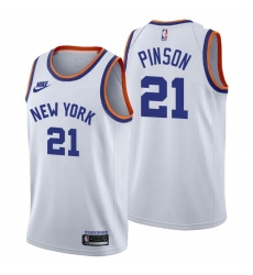 Men New York Knicks 21 Theo Pinson Men Nike Releases Classic Edition NBA 75th Anniversary Jersey White Men New York Knicks 21 Theo Pinson Men Nike Releases Classic Edition NBA 75th Anniversary Jersey White