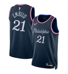 Men Philadelphia 76ers 21 Joel Embiid Navy 2025 26 City Edition Stitched Jersey