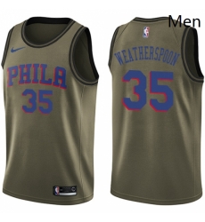 Mens Nike Philadelphia 76ers 35 Clarence Weatherspoon Swingman Green Salute to Service NBA Jersey Mens Nike Philadelphia 76ers 35 Clarence Weatherspoon Swingman Green Salute to Service NBA Jersey