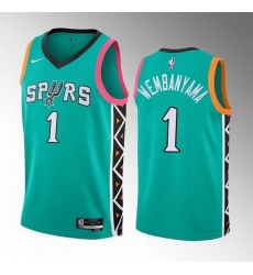 Men San Antonio Spurs 1 Victor Wembanyama Teal 2022 23 City Edition Swingman Stitched Basketball Jersey Men San Antonio Spurs 1 Victor Wembanyama Teal 2022 23 City Edition Swingman Stitched Basketball Jersey