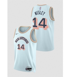 Men San Antonio Spurs 14 Blake Wesley Light Blue 2024 25 City Edition Stitched Basketball Jersey Men San Antonio Spurs 14 Blake Wesley Light Blue 2024 25 City Edition Stitched Basketball Jersey