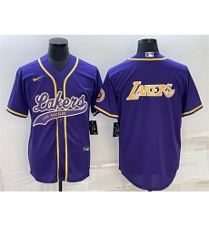 Men Los Angeles Lakers Purple Big Logo Cool Base Stitched Baseball JerseyS Men Los Angeles Lakers Purple Big Logo Cool Base Stitched Baseball JerseyS