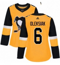 Womens Adidas Pittsburgh Penguins 6 Jamie Oleksiak Authentic Gold Alternate NHL Jerse Womens Adidas Pittsburgh Penguins 6 Jamie Oleksiak Authentic Gold Alternate NHL Jerse