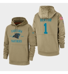 Mens Carolina Panthers 1 Cam Newton 2019 Salute to Service Sideline Therma Pullover Hoodie Tan Mens Carolina Panthers 1 Cam Newton 2019 Salute to Service Sideline Therma Pullover Hoodie Tan