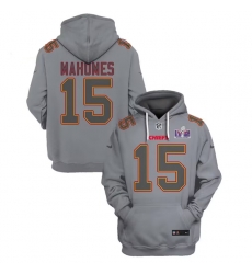 Men Kansas City Chiefs 15 Patrick Mahomes Gray Super Bowl LVIII Patch Pullover Hoodie Men Kansas City Chiefs 15 Patrick Mahomes Gray Super Bowl LVIII Patch Pullover Hoodie