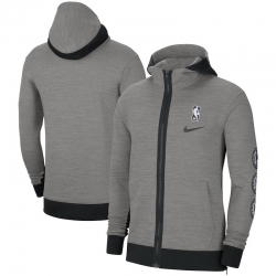 Men Nike Dallas Mavericks Heathered Charcoal Authentic Showtime Performance Full Zip Hoodie Jacket