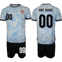 Men Portugal Team Custom 2024 25 White Blue Away Soccer Jersey Suit