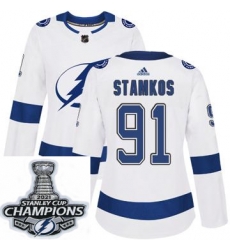 Women Adidas Tampa Bay Lightning 91 Steven Stamkos Authentic White Home NHL Stitched 2021 Stanley Cup Champions Patch Jersey Women Adidas Tampa Bay Lightning 91 Steven Stamkos Authentic White Home NHL Stitched 2021 Stanley Cup Champions Patch Jersey