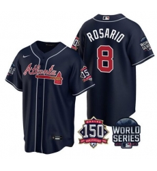 Men Atlanta Braves 8 Eddie Rosario 2021 Navy World Series With 150th Anniversary Patch Cool Base Stitched Jersey Men Atlanta Braves 8 Eddie Rosario 2021 Navy World Series With 150th Anniversary Patch Cool Base Stitched Jersey