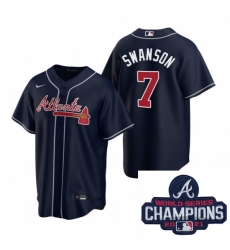 Men Nike Atlanta Braves 7 Dansby Swanson Navy Alternate Stitched Baseball Stitched MLB 2021 Champions Patch Jersey Men Nike Atlanta Braves 7 Dansby Swanson Navy Alternate Stitched Baseball Stitched MLB 2021 Champions Patch Jersey