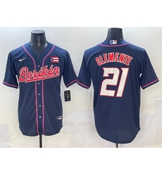 Men Puerto Rico Baseball 21 Roberto Clemente Navy 2023 World Baseball Classic Stitched Jersey