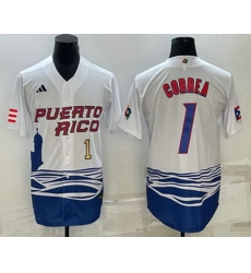 Men's Puerto Rico Baseball #1 Carlos Correa Number White 2023 World Baseball Classic Stitched Jerseys Men's Puerto Rico Baseball #1 Carlos Correa Number White 2023 World Baseball Classic Stitched Jerseys