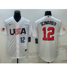 Mens USA Baseball #12 Kyle Schwarber Number 2023 White World Baseball Classic Stitched Jersey Mens USA Baseball #12 Kyle Schwarber Number 2023 White World Baseball Classic Stitched Jersey