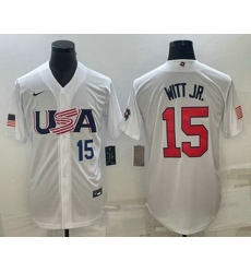 Men's USA Baseball #15 Bobby Witt Jr Number 2023 White World Baseball Classic Replica Stitched Jerseys Men's USA Baseball #15 Bobby Witt Jr Number 2023 White World Baseball Classic Replica Stitched Jerseys