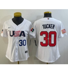 Womens USA Baseball #30 Kyle Tucker Number 2023 White World Classic Stitched Jersey Womens USA Baseball #30 Kyle Tucker Number 2023 White World Classic Stitched Jersey