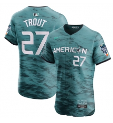 Men Los Angeles Angels 27 Mike Trout Teal 2023 All Star Flex Base Stitched Jersey Men Los Angeles Angels 27 Mike Trout Teal 2023 All Star Flex Base Stitched Jersey